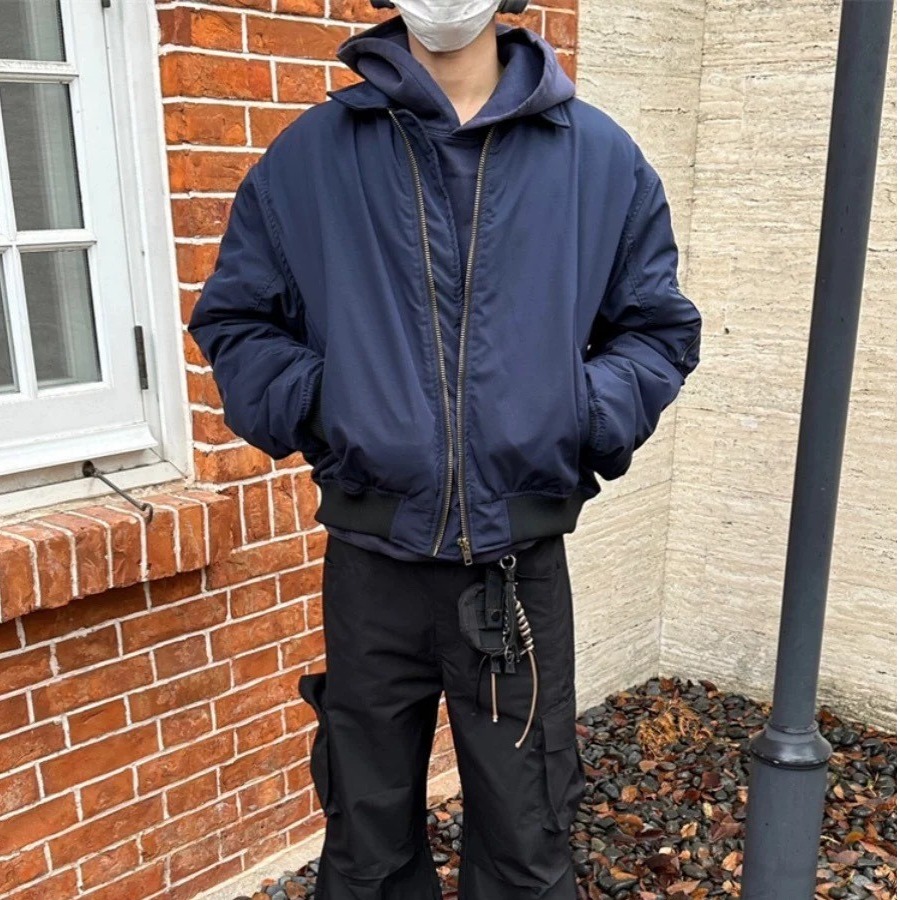 【网图现货】藏青色美式复古防水棒球服翻领夹克男3365/特P45，男装夹克，星座205-3