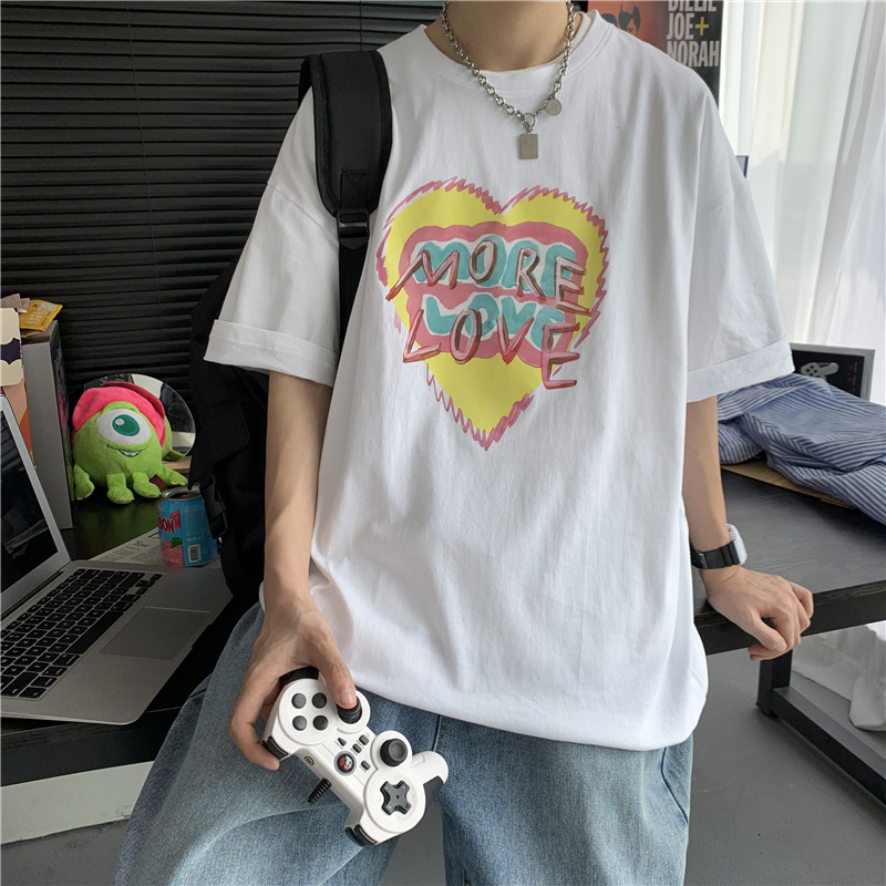 主推款夏季港分爱心情侣宽松潮流短袖T恤打底衫205-3#T21/P25,男装T恤,星座205-3