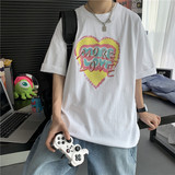 主推款夏季港分爱心情侣宽松潮流短袖T恤打底衫205-3#T21/P25，男装T恤，星座205-3
