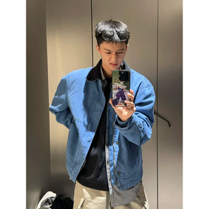 藏蓝色底特律工装外套男款春秋翻领棒球服cleanfit拼接哈灵顿夹克图片