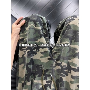 网图  美式宽松直筒迷彩绿弯刀卫裤微喇运动长裤男K6933/P45图片