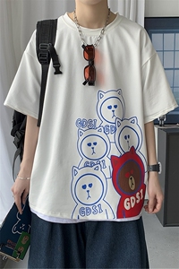 夏装港风情侣中性宽松印花短袖T恤潮流205-3#T088/P28图片