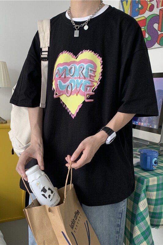 主推款夏季港分爱心情侣宽松潮流短袖T恤打底衫205-3#T21/P25,男装T恤,星座205-3