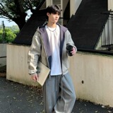 现货秋季拼接廓形美式开衫卫衣男连帽宽松高级感外套WY64/P55，女装短外套，星座205-3
