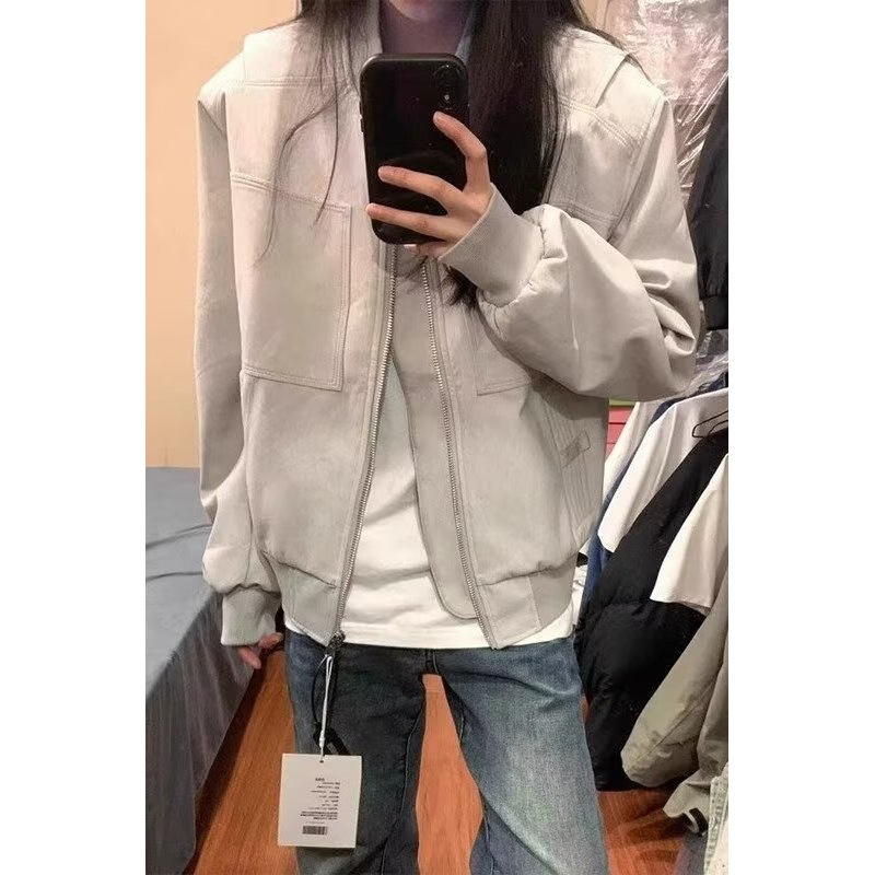 【网图现货】石灰色秋季棒球服宽松防水夹克男JK195/特P70，男装夹克，星座205-3