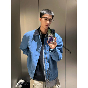 藏蓝色底特律工装外套男款春秋翻领棒球服cleanfit拼接哈灵顿夹克图片