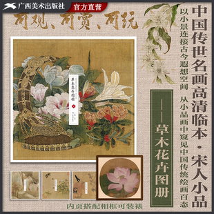 中国传世名画高清临本 中国画花鸟画作品集 宋人小品 裱 中国画初学入门临摹教程 收录12幅高清画作6幅线描稿可装 草木花卉图册