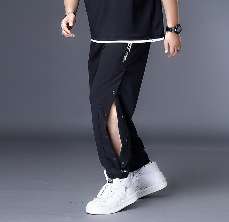 半开排扣裤男加肥加大码束腿篮球纽扣侧开扣运动训练长裤子休闲