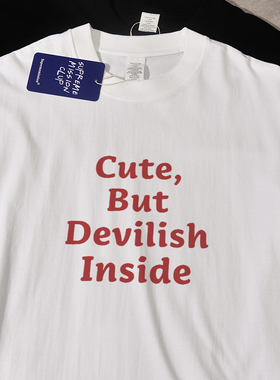 Cute But Devilish Inside夏季新款ins风短袖t恤宽松休闲纯棉百搭