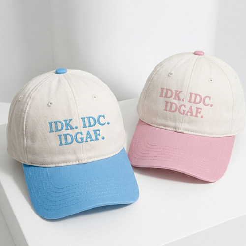 IDK.IDC.IDGAF.韩国男女百搭显脸小拼色鸭舌帽刺绣软顶棒球帽