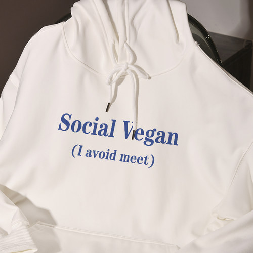 Social Vegan连帽卫衣秋冬加绒宽松慵懒风百搭小众男女同款情侣装