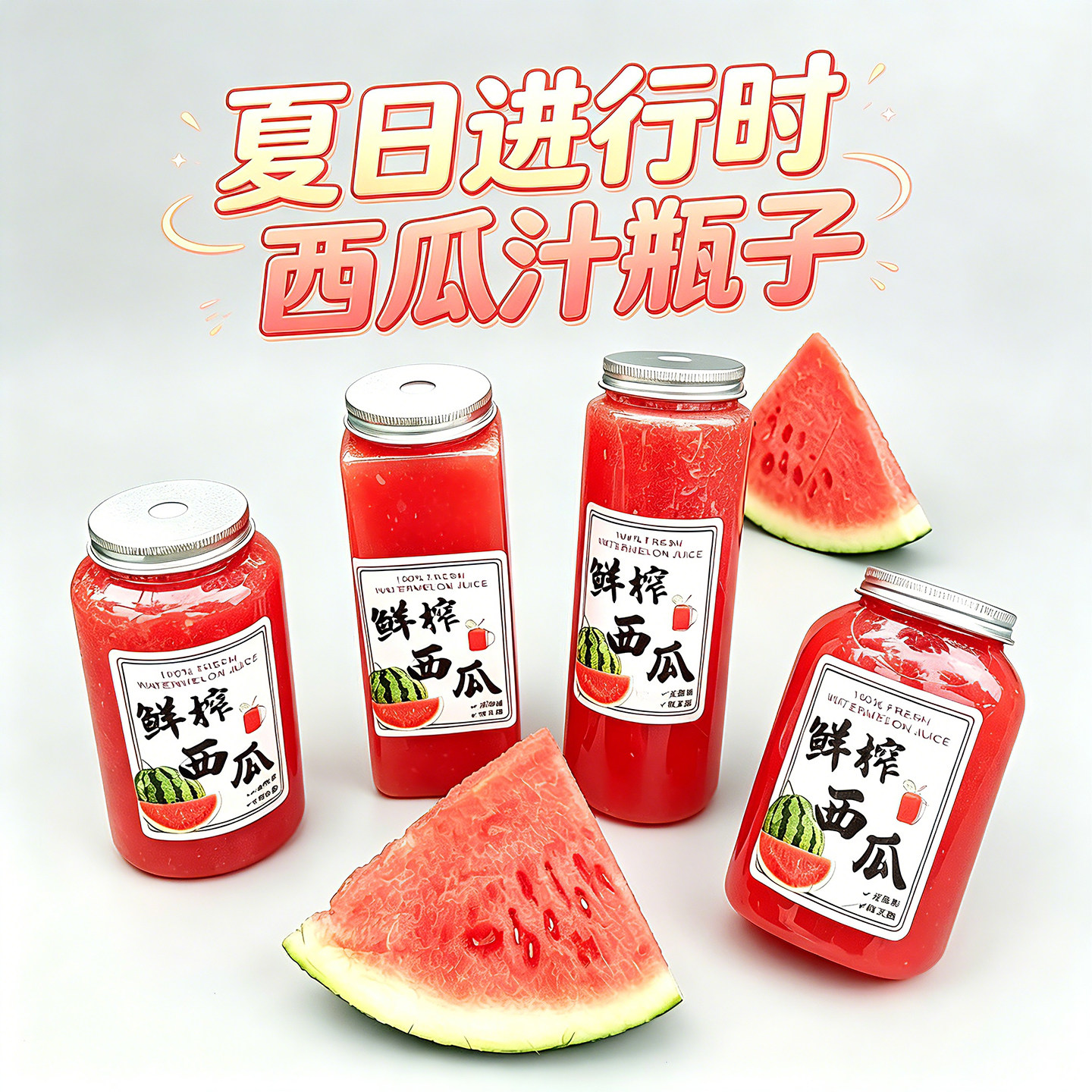 网红一次性西瓜汁饮料果汁瓶商用摆摊创业西瓜饮品杯瓶子塑料空瓶