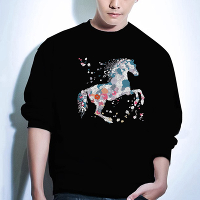 艺术骏马百搭印花纯棉卫衣男士潮