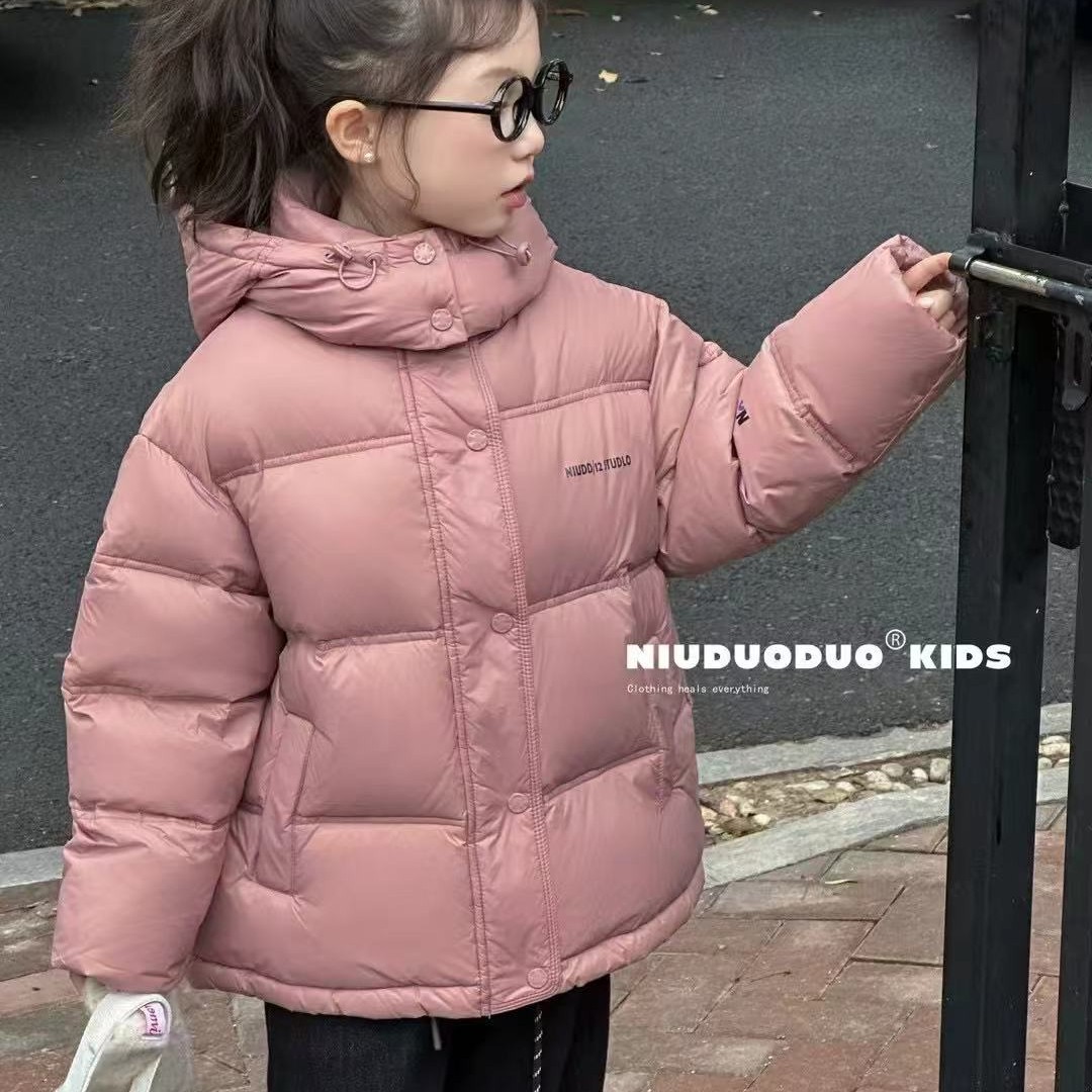 牛哆哆中大童羽绒服白鸭绒粉色韩版宽松面包服女童潮白鸭绒外套