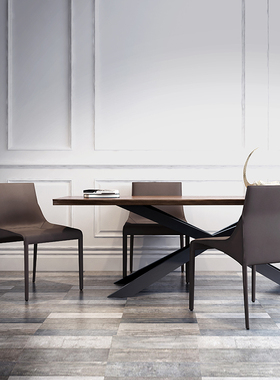 意式极简餐椅设计师款真皮马鞍皮现代简约扶手餐桌椅子 轻奢高端