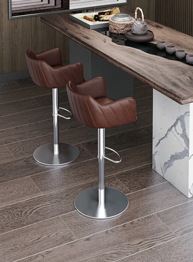 澳大利亚进口真皮吧椅头层牛皮不锈钢可升降旋转带扶手737 7258