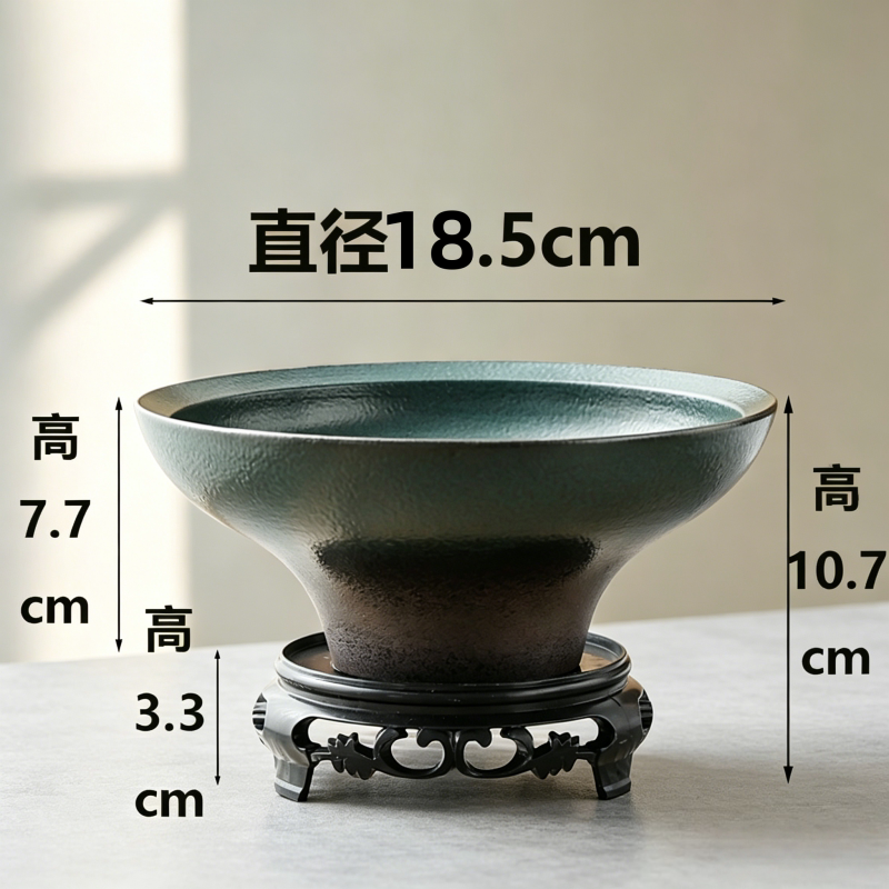 佛手柑专用盆水培苔藓盆栽陶瓷花盆摆件中式高脚果盘米竹器皿蕨类图片