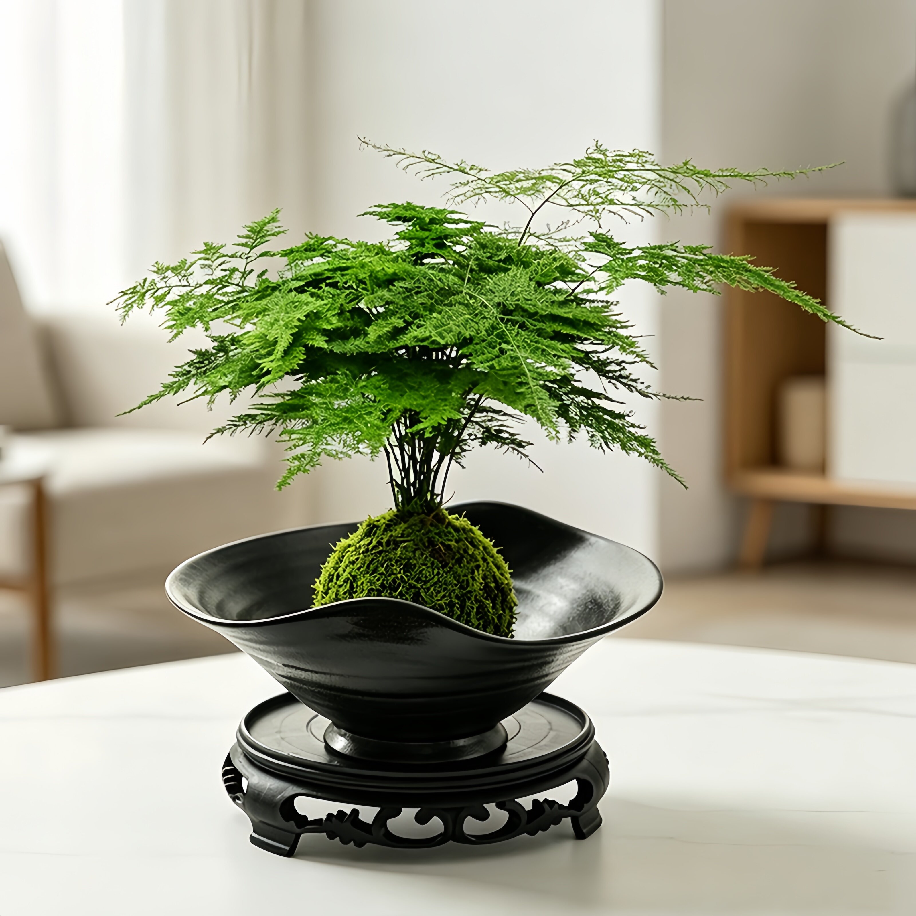 中式苔藓球花盆陶瓷盆亚光简约桌面佛手柑托盘摆件水培米竹干果盆图片