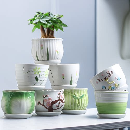 花盆陶瓷大号特价清仓带托盘创意个性绿萝简约吊兰家用小多肉花盆