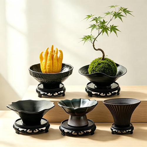 流泉枫苔藓球创意陶瓷花盆客厅玄关桌面摆件水培佛手柑造型大托盘