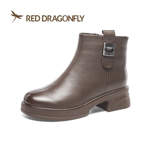 红蜻蜓2025冬女羊皮短筒靴切尔西CD62915781Z棉鞋 CD62915782Z羊毛