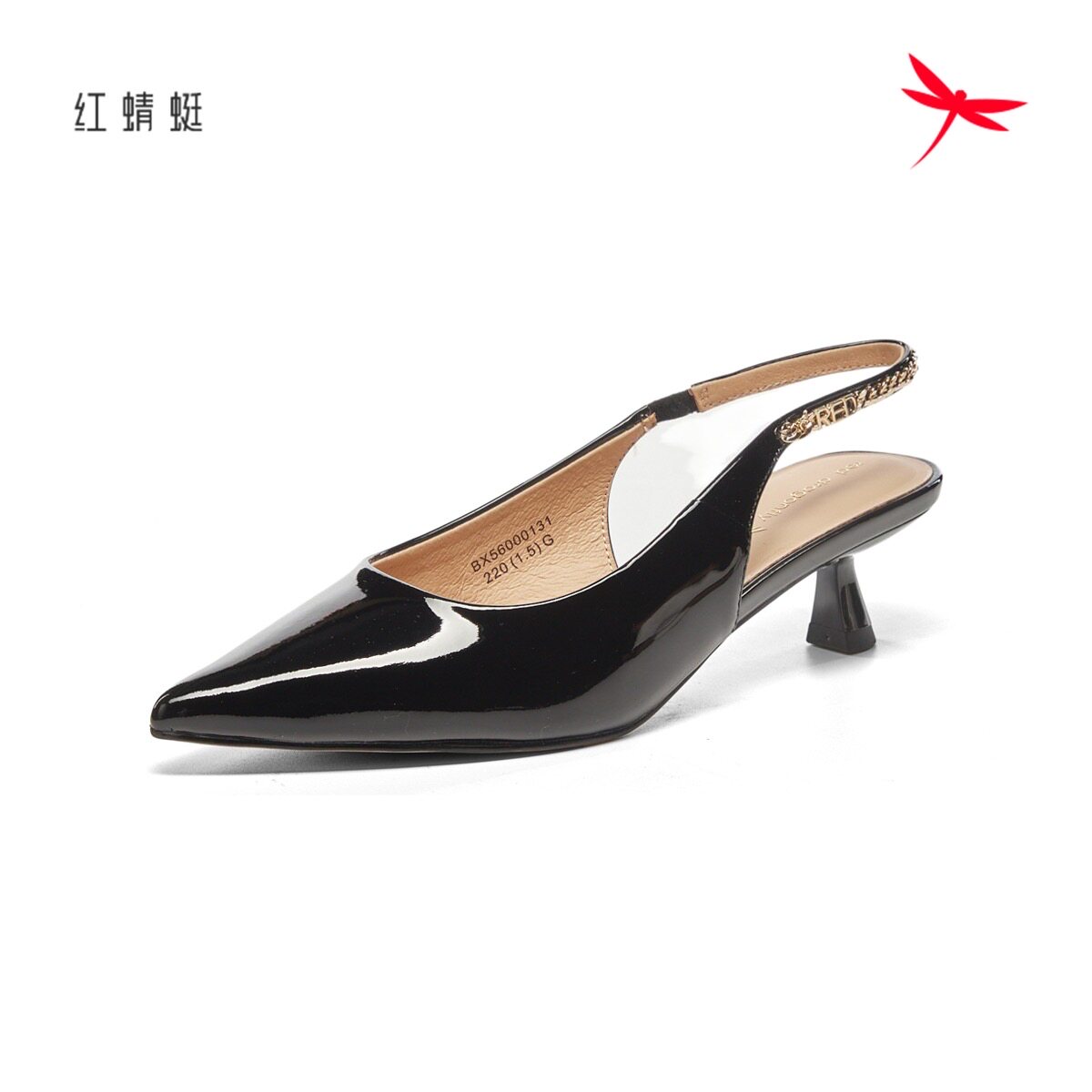 红蜻蜓夏新女凉鞋牛漆皮尖头低跟图片
