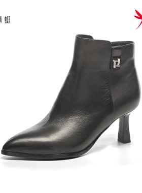 红蜻蜓2025冬女牛皮短筒靴CD67016001B尖头细高跟CD67016001H水钻