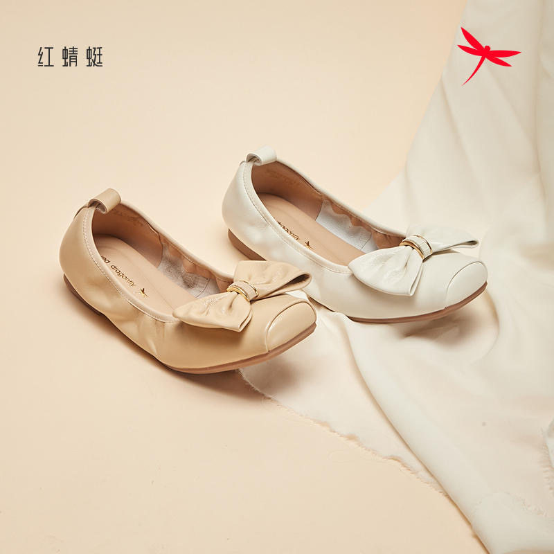 红蜻蜓春季新款女士羊皮便鞋软底