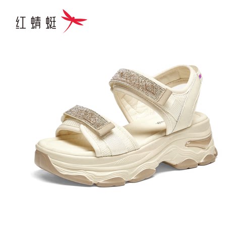 红蜻蜓夏女士凉鞋厚底魔术贴休闲