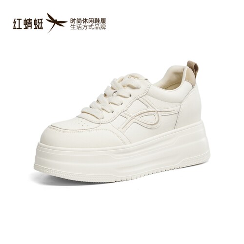 红蜻蜓秋女休闲小白板鞋厚底透气