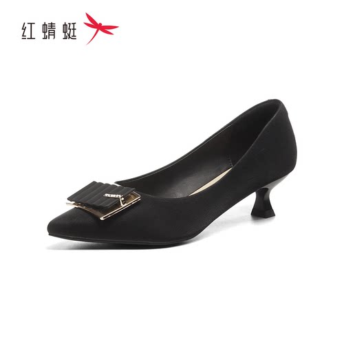 红蜻蜓秋季女士单鞋浅口细跟尖头