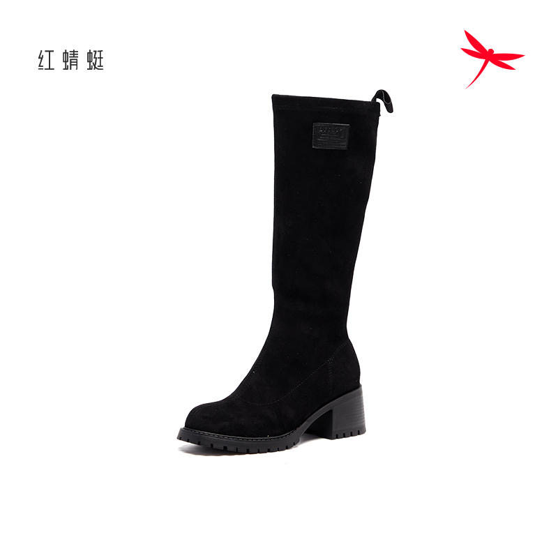 红蜻蜓冬季新女士高筒皮长靴子
