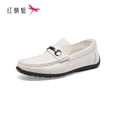 红蜻蜓夏季男士牛皮乐福休闲皮鞋