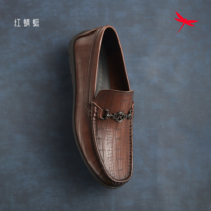 春季红蜻蜓男乐福休闲真皮单鞋