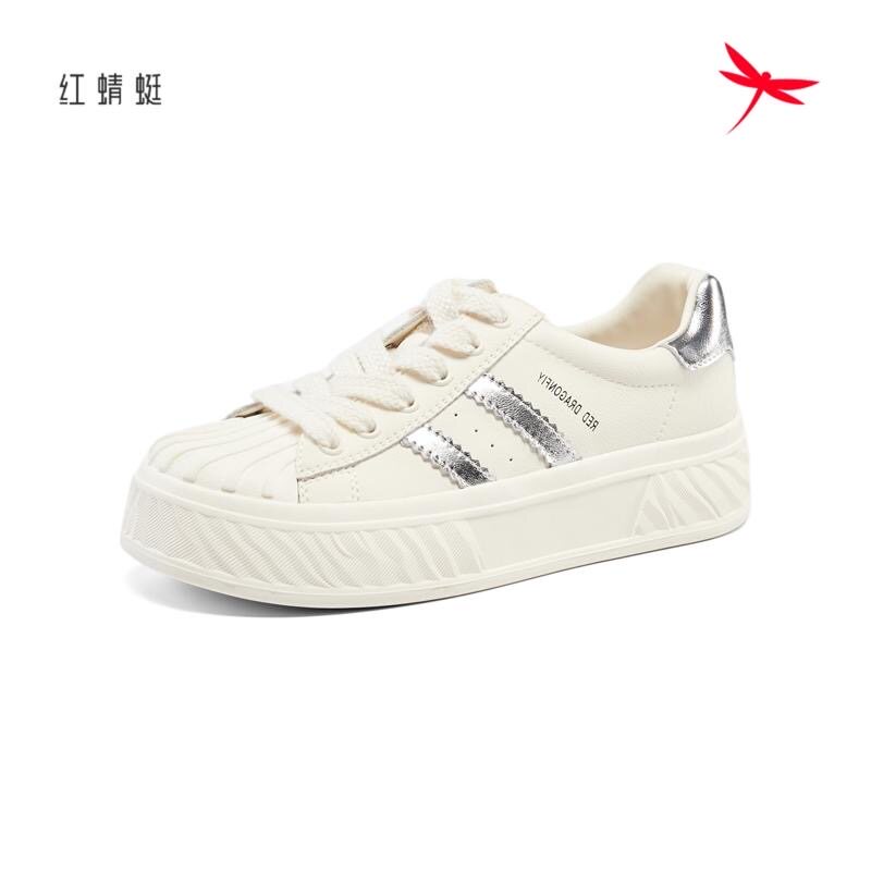 红蜻蜓女士小白板鞋新款贝壳头