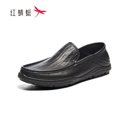 红蜻蜓春男士牛皮鞋商务休闲软面