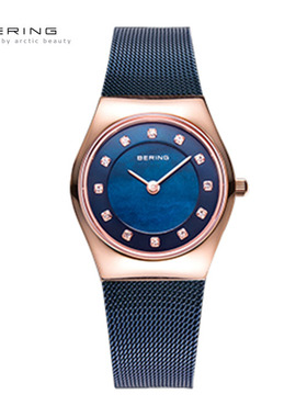 bering白令丹麦进口石英表时尚女士手表轻薄防水腕表水钻钢带女表