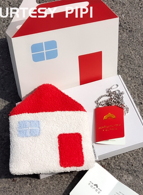 屁屁熊原创设计红房子造型斜挎包红白蓝撞色毛绒羊羔泰迪绒摇粒绒