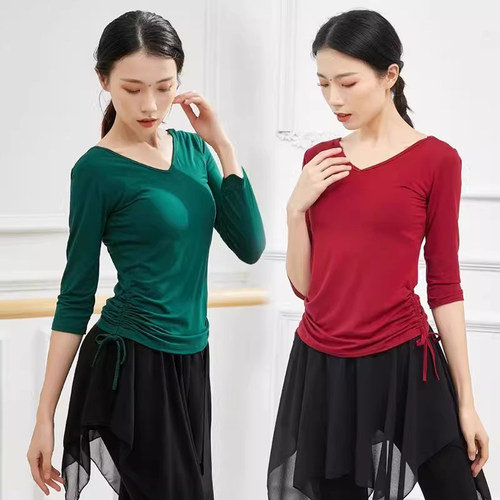 舞蹈服女中长袖显瘦上衣现代舞