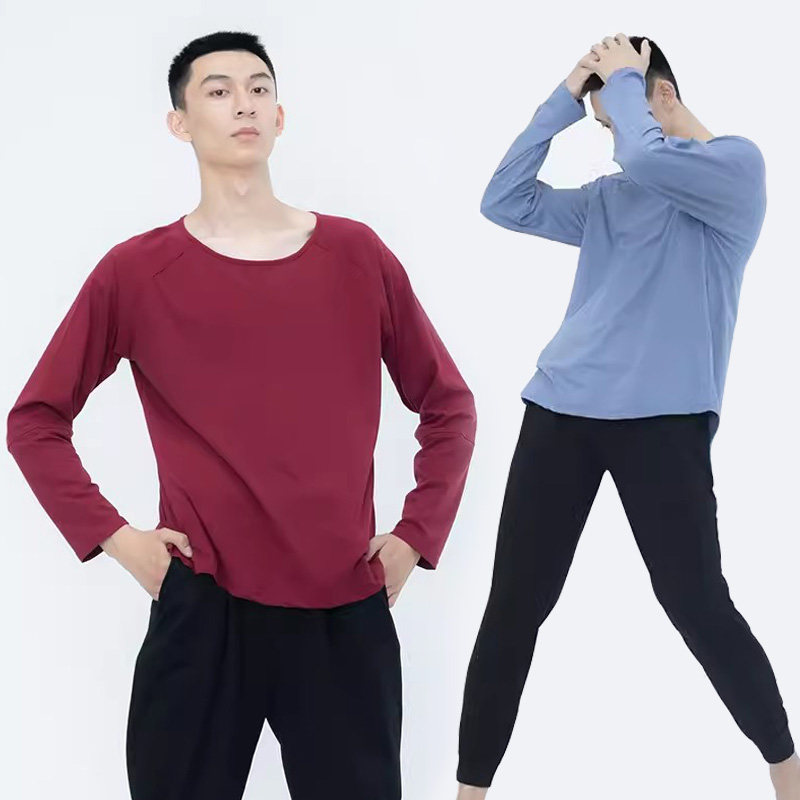 形体舞蹈练功服男现代舞宽松舞蹈服基训休闲瑜伽健身运动长袖上衣