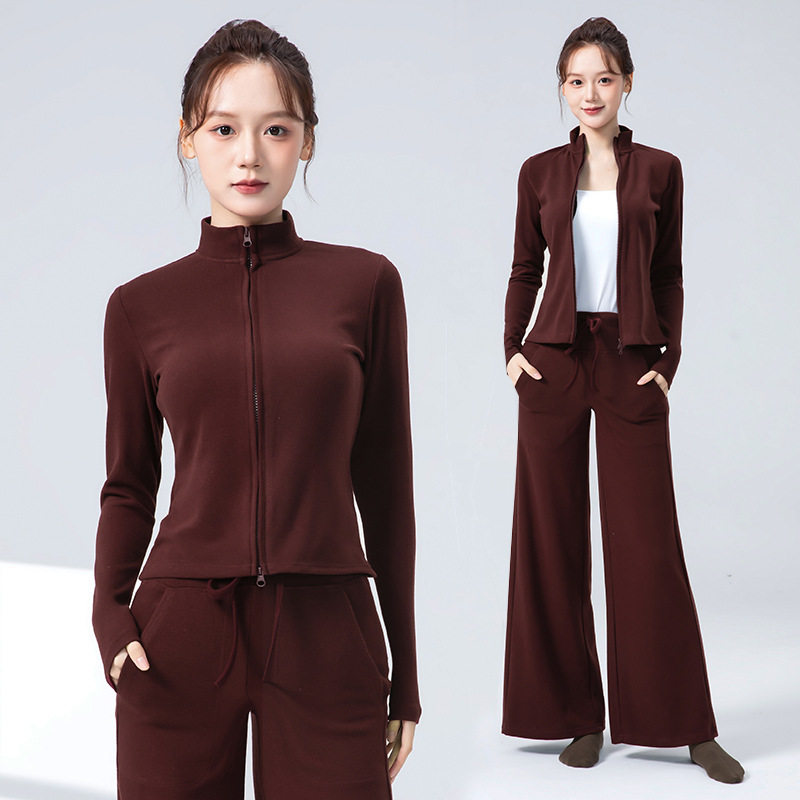 现代舞蹈服女秋冬加厚半高领拉链运动开衫修身长袖外套健身瑜伽服