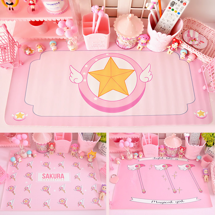 粉色少女心桌布卡通可爱长餐垫软妹粘土桌垫学生书桌垫子背景垫