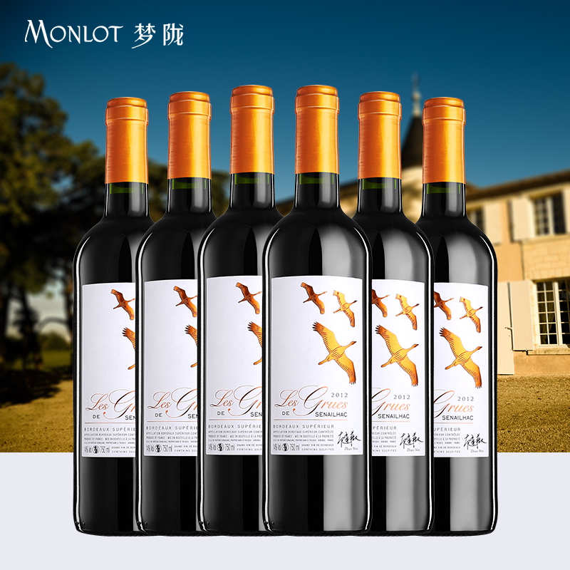 梦陇飞鹤2012法国波尔多原瓶进口干红葡萄酒红酒750ml箱装6支