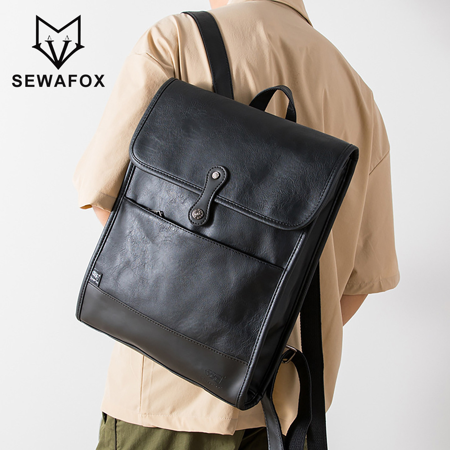 复古双肩包男款短途外出旅行包电脑包日常通勤背包皮质学生书包男