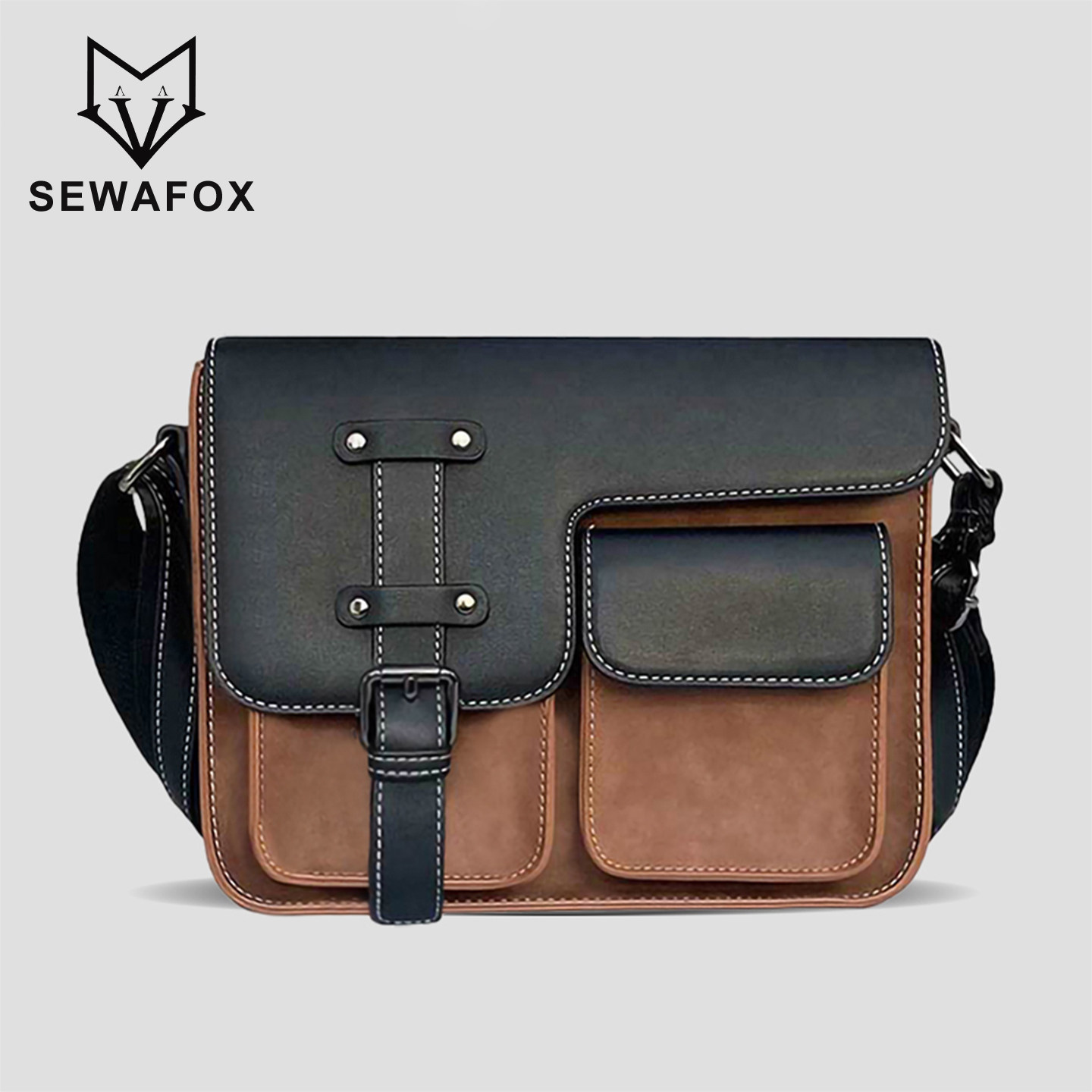 男士斜挎包包休闲机能挎包男款皮包潮牌侧背包男大容量单肩邮差包