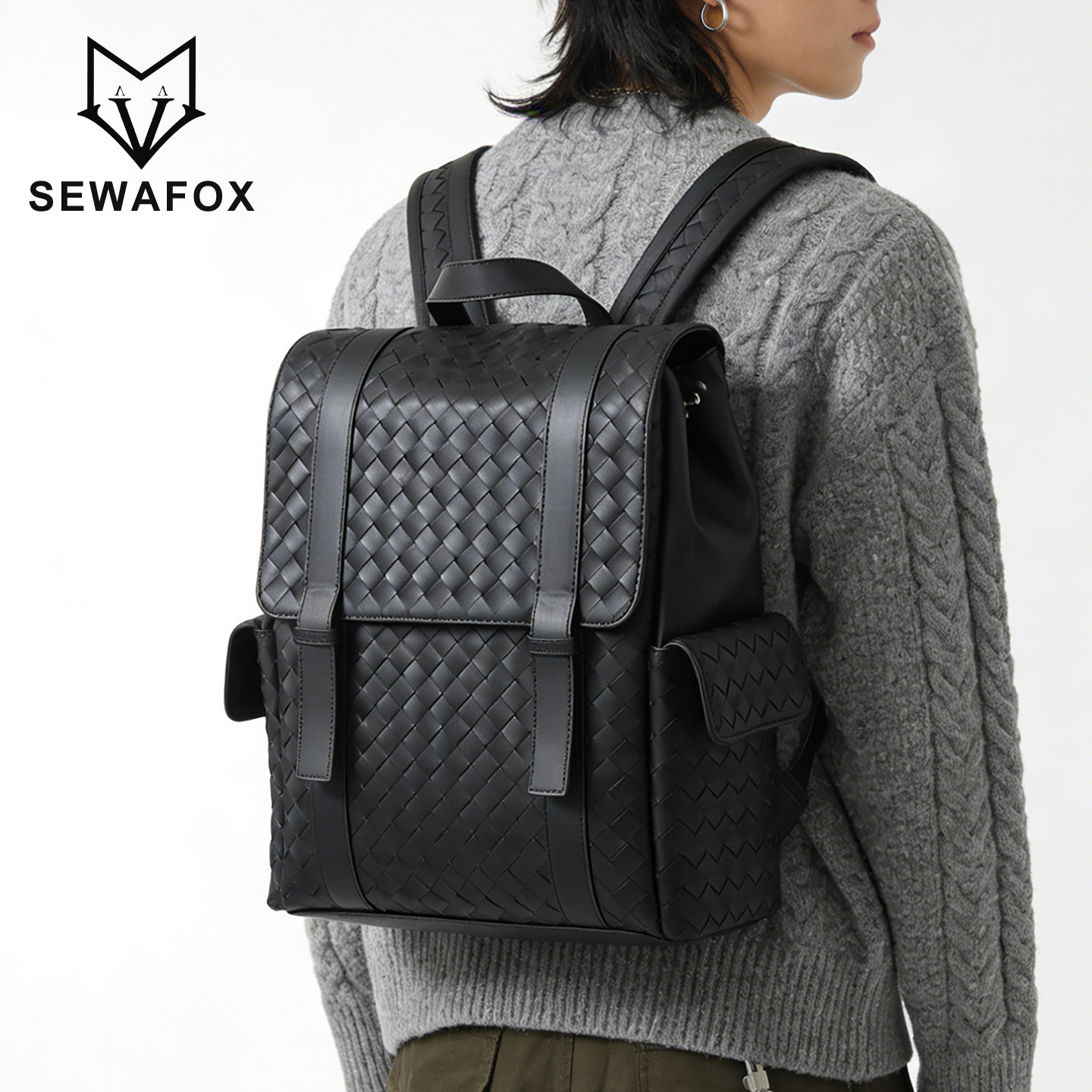 真皮背包男款通勤出差2026新款编织大容量男士旅行双肩包学生书包