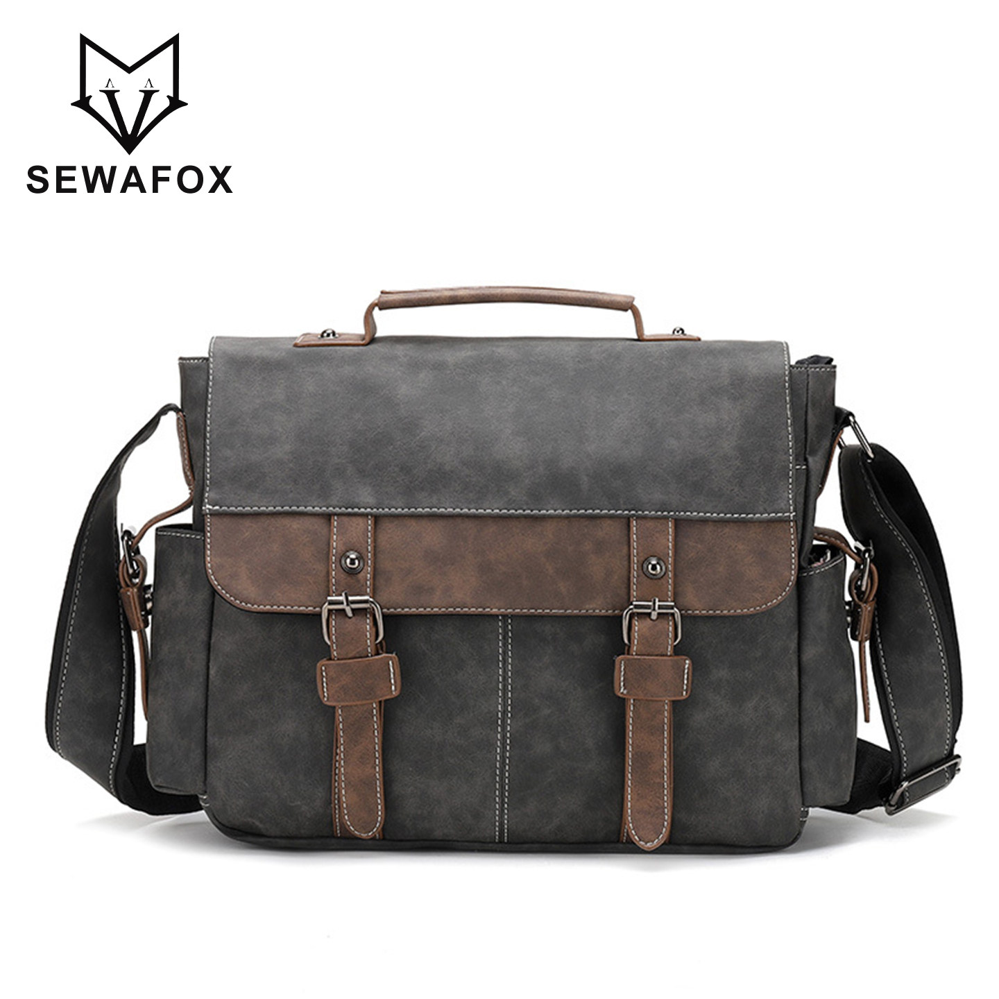 单肩斜挎包皮革男士包包皮大容量潮牌通勤横款挎包复古邮差包男潮