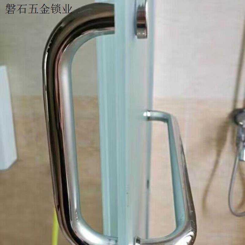 304不锈钢玻璃门淋浴房钛金大拉手浴室把手对装扶手L型三孔可定.