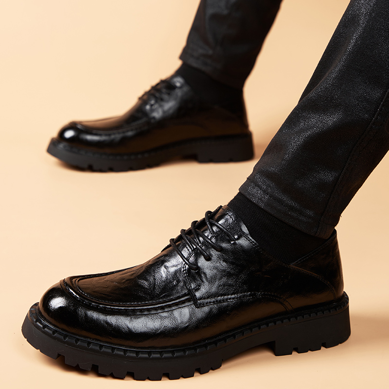 2025春季新款皮鞋男真皮正装休闲商务韩版潮流英伦布洛克厚底男鞋