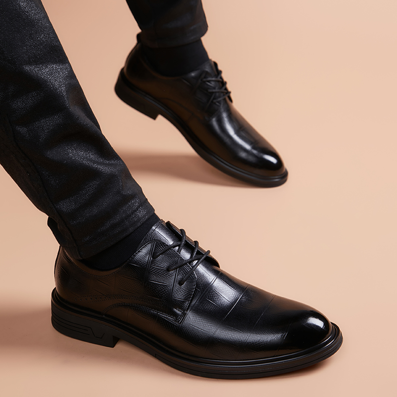 奥尔彼皮鞋男真皮春秋季2024新款透气舒适商务休闲鞋尖头英伦男鞋